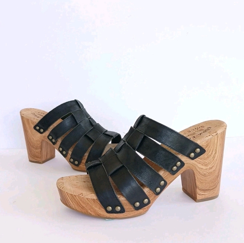 Kork-Ease Devan Leather Platform Sandals Black Size 8